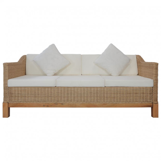 3-seater Sofa With Cushions Natural Rattan Natural Image 2