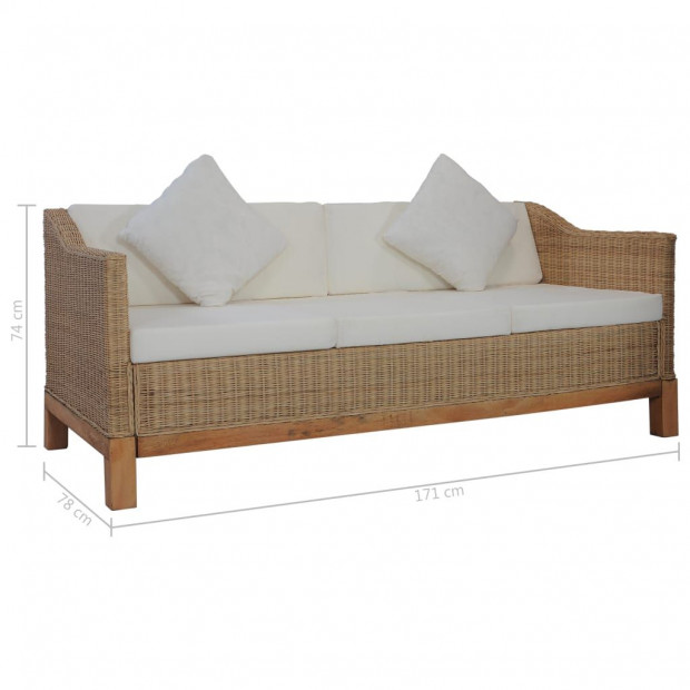 3-seater Sofa With Cushions Natural Rattan Natural Image 8