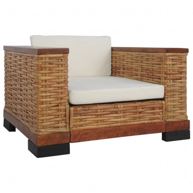 Armchair With Cushions Brown Natural Rattan