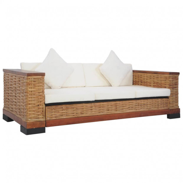 3-seater Sofa With Cushions Brown Natural Rattan