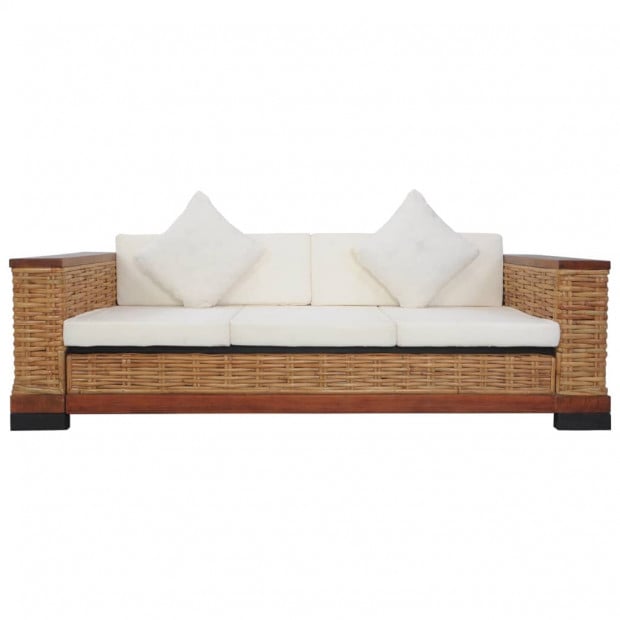 3-seater Sofa With Cushions Brown Natural Rattan Image 3
