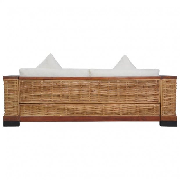 3-seater Sofa With Cushions Brown Natural Rattan Image 4