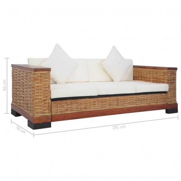 3-seater Sofa With Cushions Brown Natural Rattan Image 9