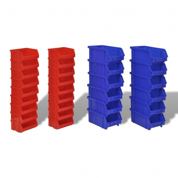 Wall Mounted Garage Plastic Storage Bin Set 30 Pcs Blue & Red Image 3