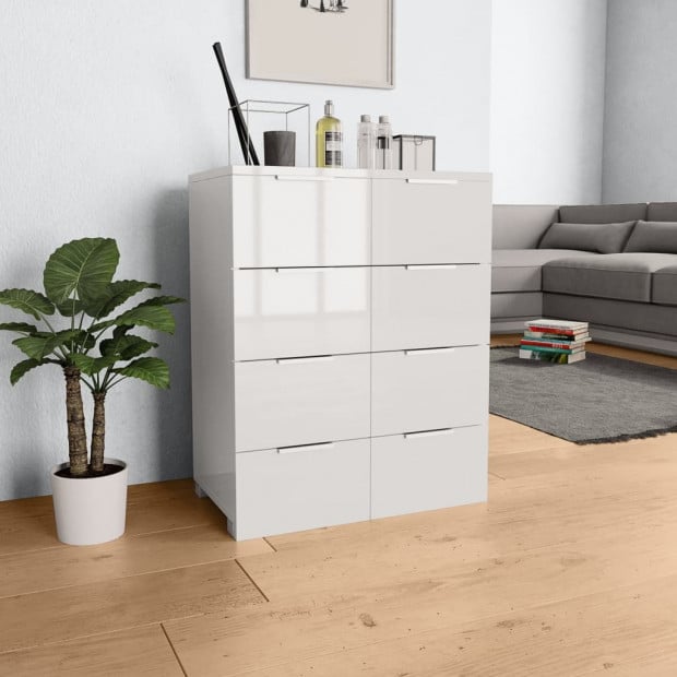 Sideboard High Gloss White 60x35x76 Cm Chipboard