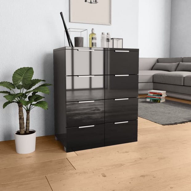 Sideboard High Gloss Black 60x35x76 Cm Chipboard Image 2