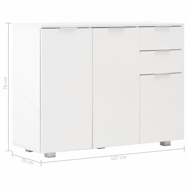 Sideboard High Gloss White 107x35x76 Cm Image 8
