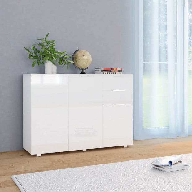 Sideboard High Gloss White 107x35x76 Cm Image 2