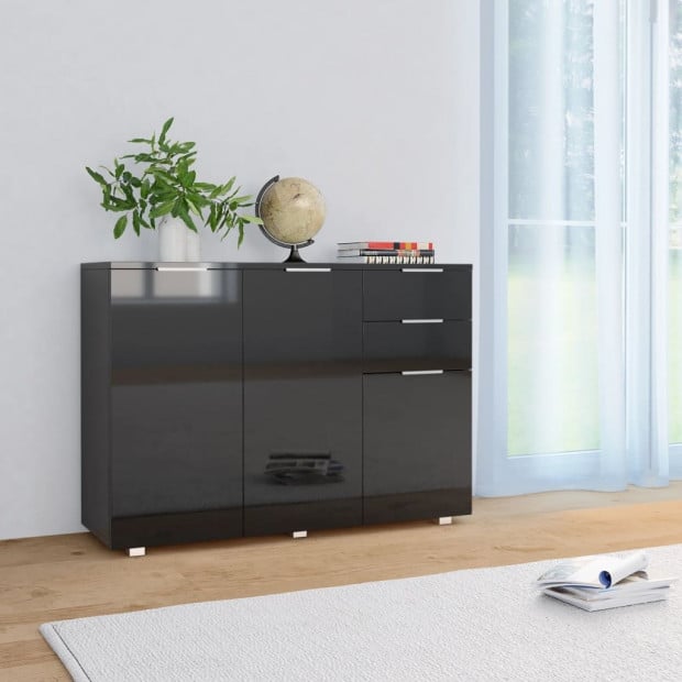 Sideboard High Gloss Black 107x35x76 Cm Image 2
