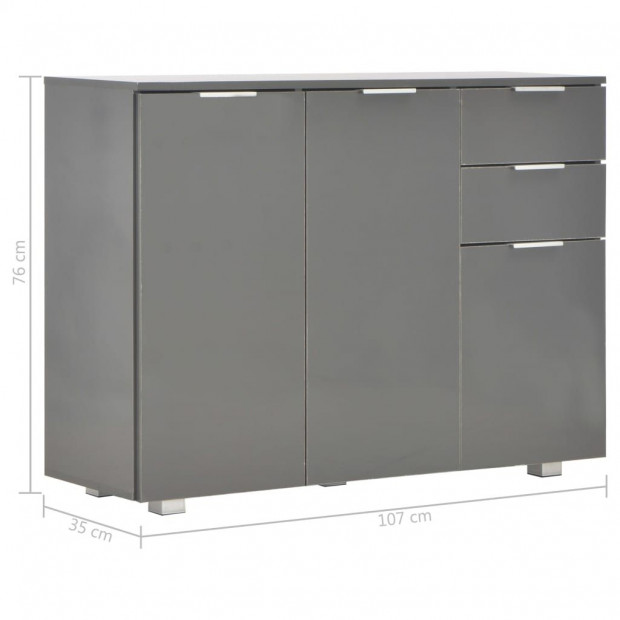 Sideboard High Gloss Grey 107x35x76 Cm Image 9