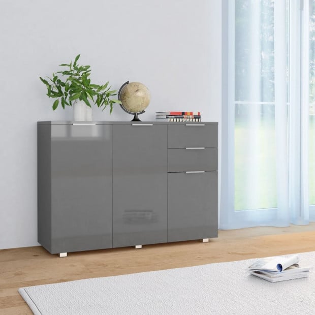 Sideboard High Gloss Grey 107x35x76 Cm Image 2