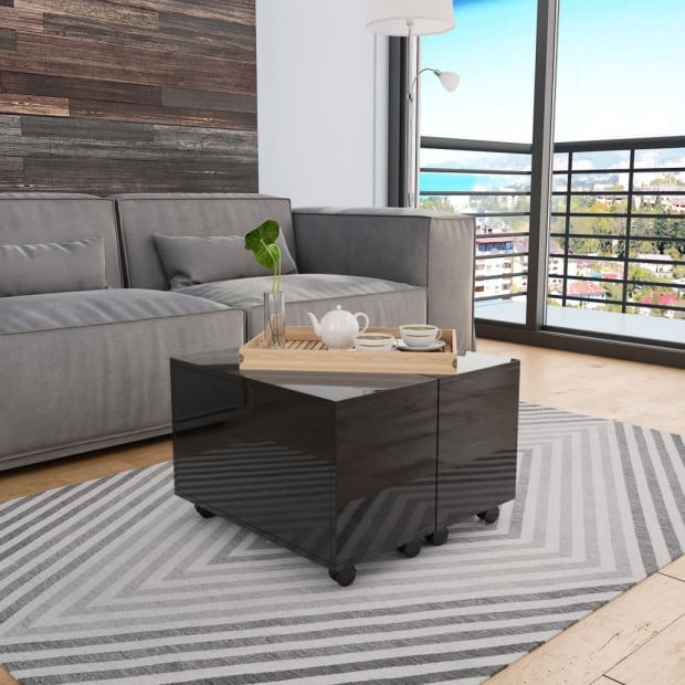 Coffee Table High Gloss Black 60x60x35 Cm Chipboard Image 2
