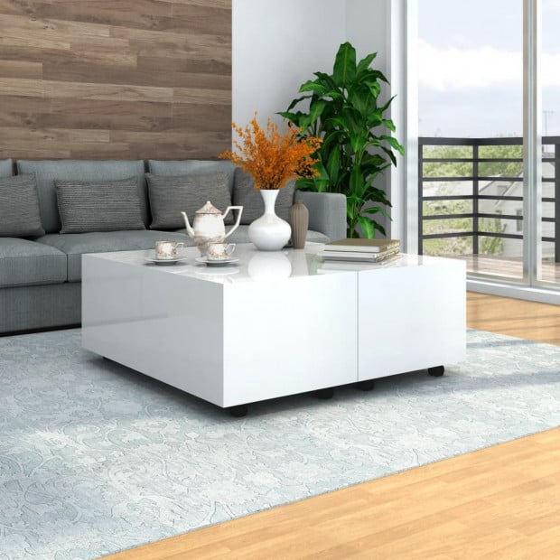 Coffee Table High Gloss White 100x100x35 Cm