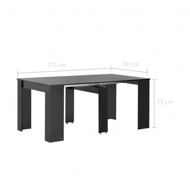 Extendable Dining Table High Gloss Black 175x90x75 Cm Image 8