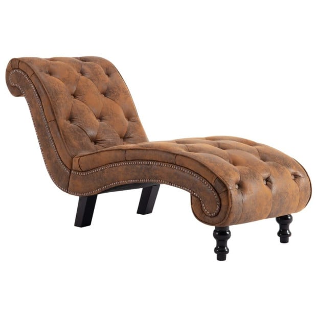 Chaise Lounge Brown Faux Suede Leather Image 2