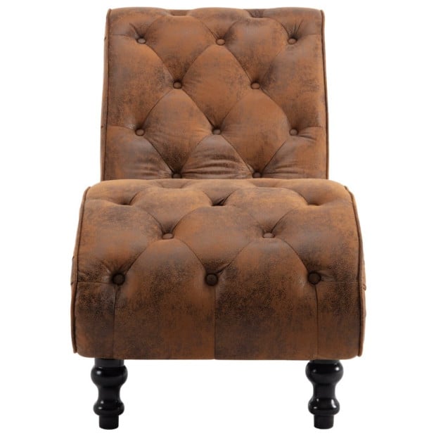 Chaise Lounge Brown Faux Suede Leather Image 4