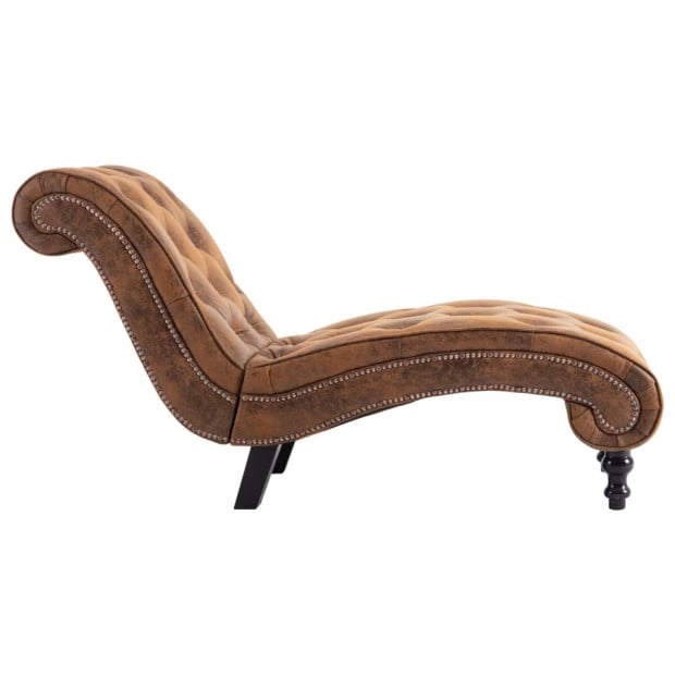 Chaise Lounge Brown Faux Suede Leather Image 5
