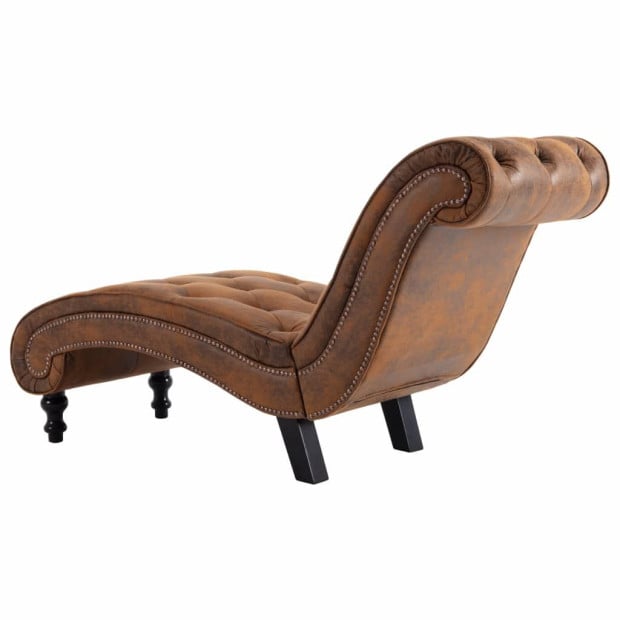 Chaise Lounge Brown Faux Suede Leather Image 6