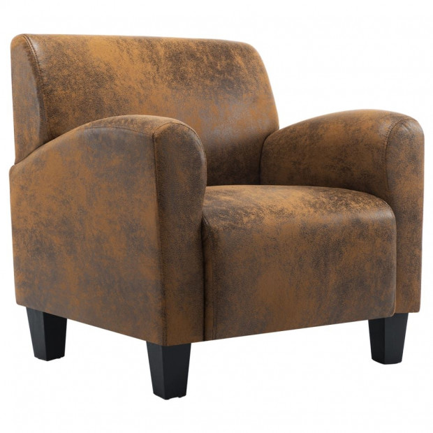 Sofa Chair Brown Faux Suede Leather Image 2