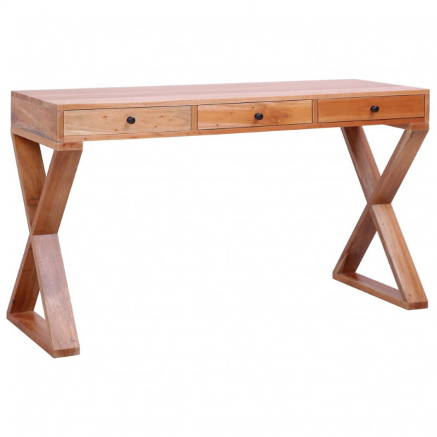 Computer Desk Natural 132x47x77 Cm Solid Mahogany Wood