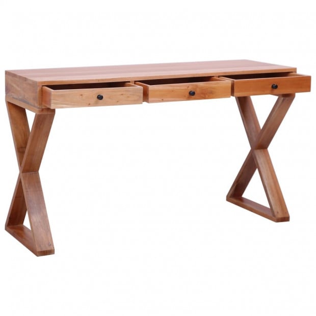 Computer Desk Natural 132x47x77 Cm Solid Mahogany Wood Image 2