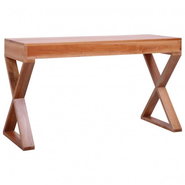 Computer Desk Natural 132x47x77 Cm Solid Mahogany Wood Image 4