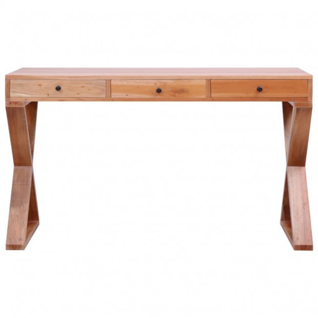 Computer Desk Natural 132x47x77 Cm Solid Mahogany Wood Image 6