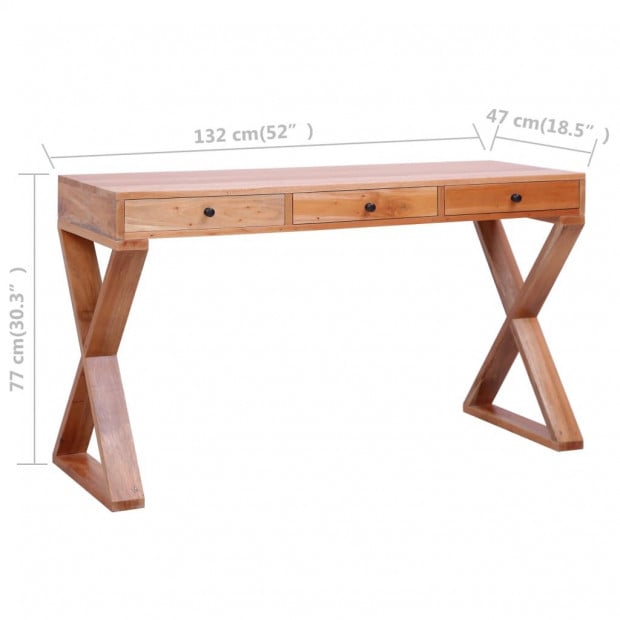 Computer Desk Natural 132x47x77 Cm Solid Mahogany Wood Image 8