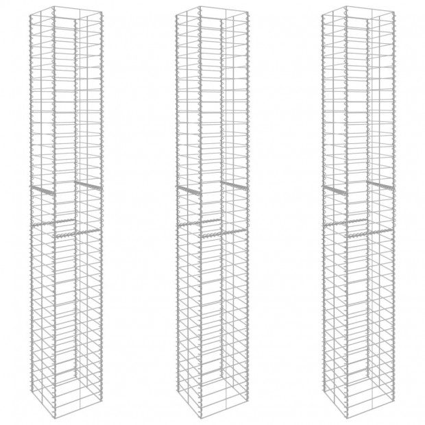Gabion Baskets 3 Pcs Galvanised Steel 25x25x197 Cm Image 2
