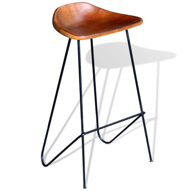 Bar Chairs 6 Pcs Brown Real Leather Image 2