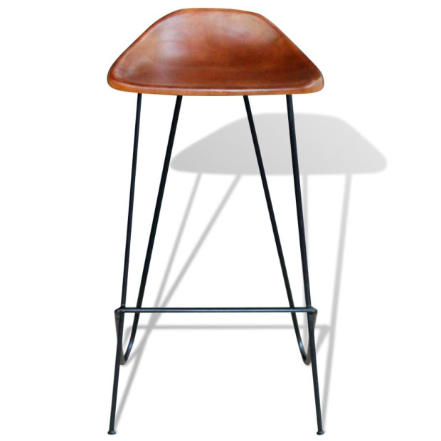 Bar Chairs 6 Pcs Brown Real Leather Image 3