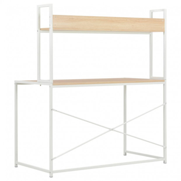 Computer Desk White And Oak 120x60x138 Cm Image 4
