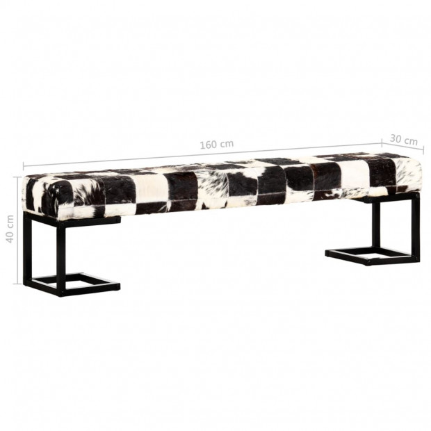 Bench 160 Cm Black Patchwork Genuine Goat Leather Image 7