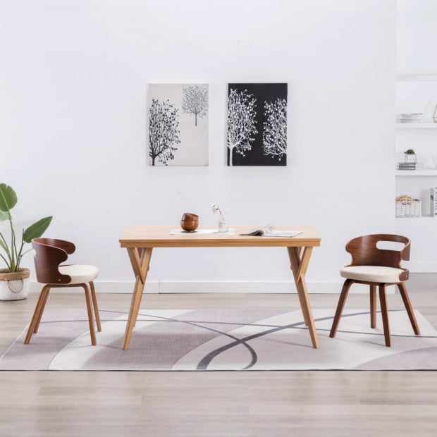 Dining Chairs 2 Pcs Cream Bent Wood And Faux Leather Image 2