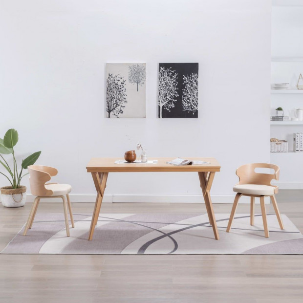 Dining Chairs 2 Pcs Cream Bent Wood And Faux Leather Image 2