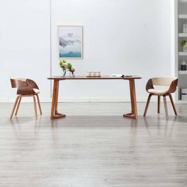 Dining Chair Cream Bent Wood And Faux Leather Image 2
