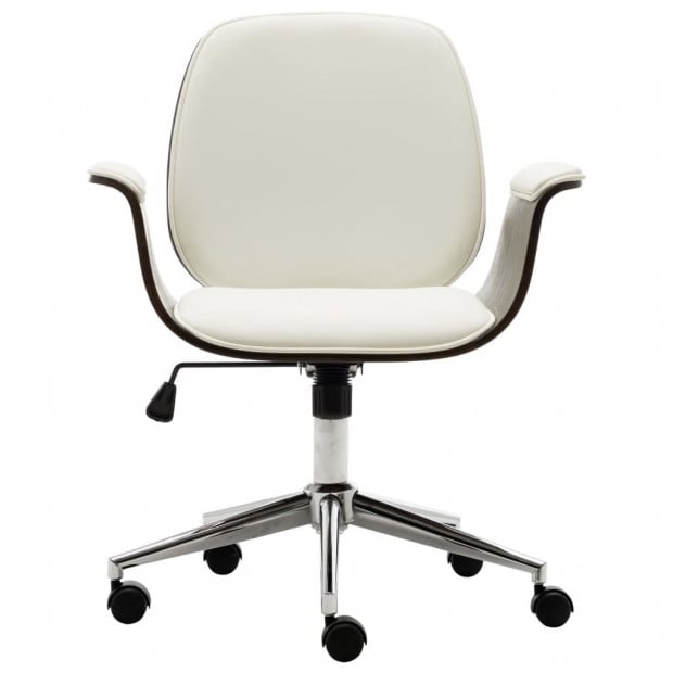 Office Chair White Bent Wood And Faux Leather Image 2