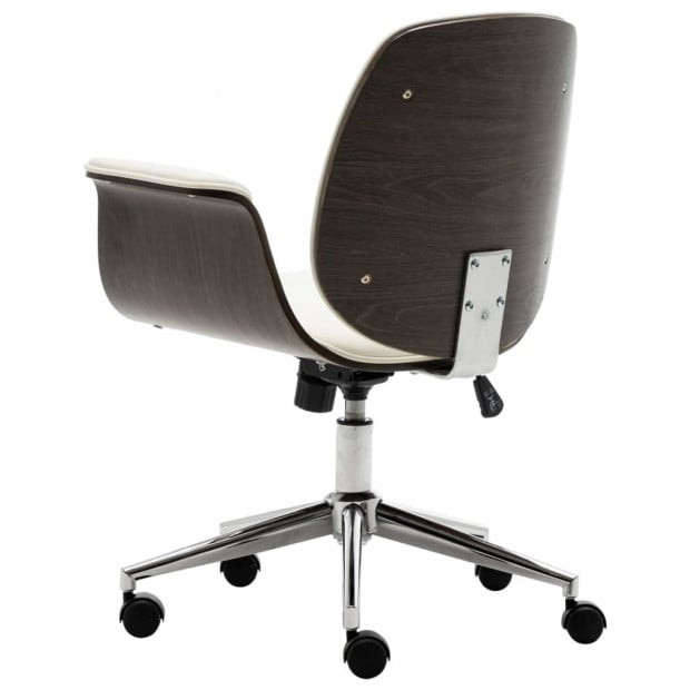 Office Chair White Bent Wood And Faux Leather Image 3