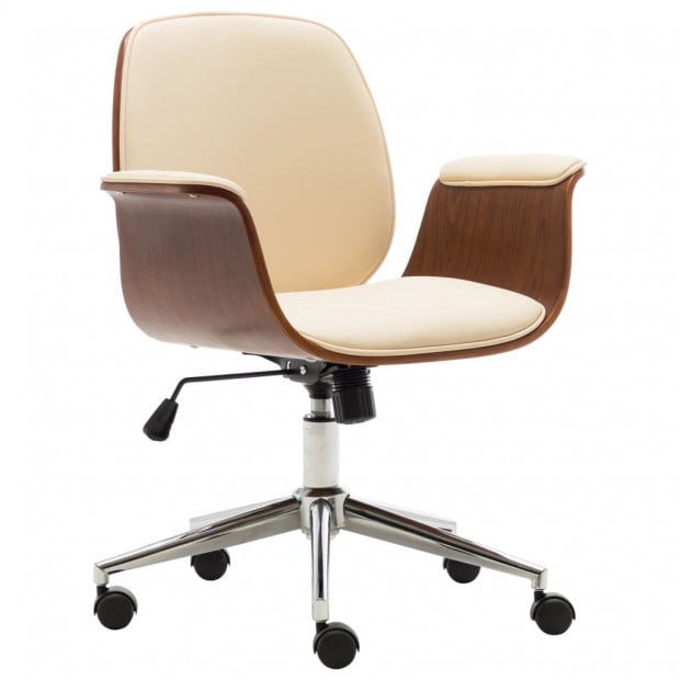 Office Chair Cream Bent Wood And Faux Leather
