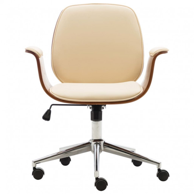Office Chair Cream Bent Wood And Faux Leather Image 2
