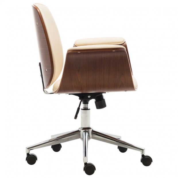 Office Chair Cream Bent Wood And Faux Leather Image 4
