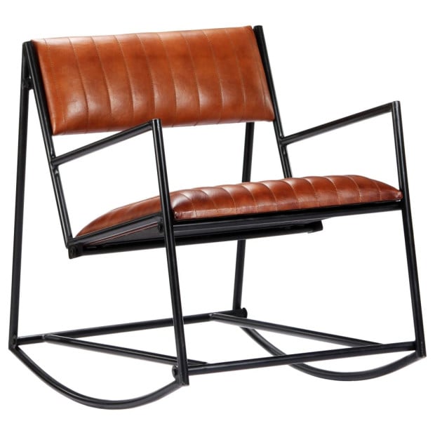 Rocking Chair Brown Real Leather Image 2