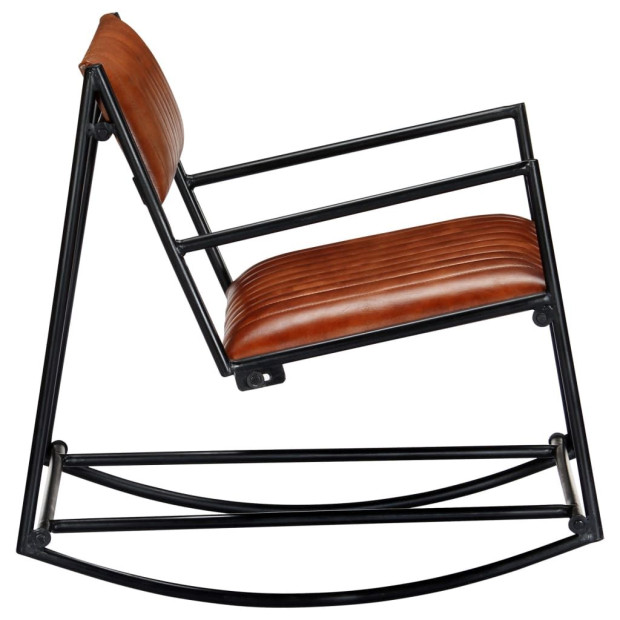 Rocking Chair Brown Real Leather Image 4