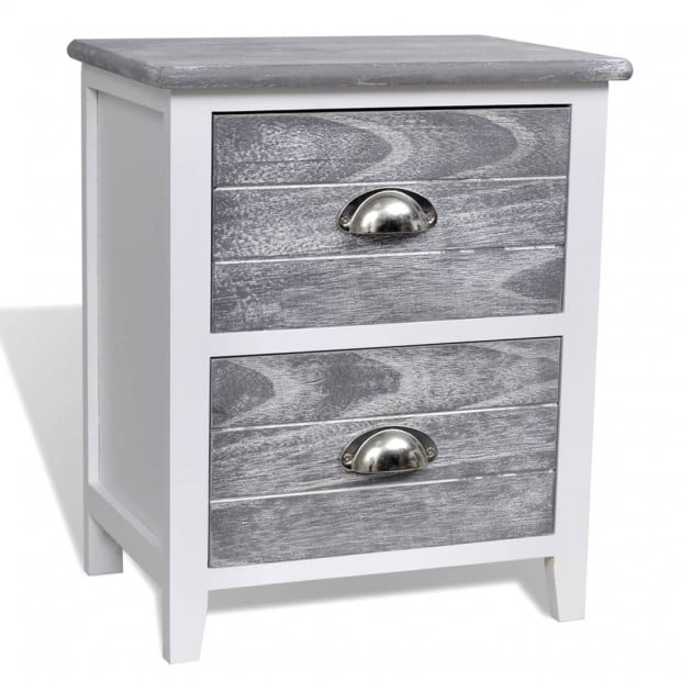 Nightstand Grey And White 38x28x45 Cm Paulownia Wood