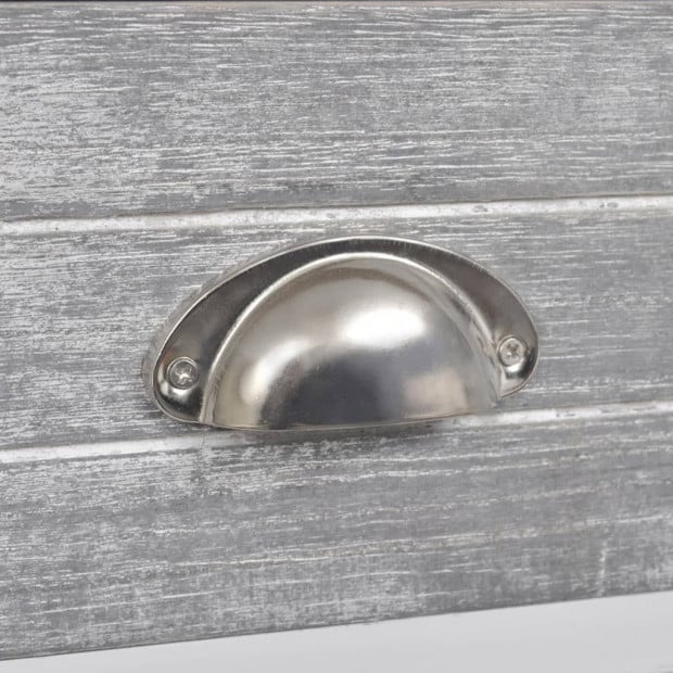 Nightstand Grey And White 38x28x45 Cm Paulownia Wood Image 3