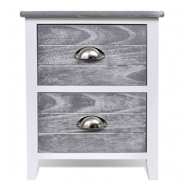 Nightstand Grey And White 38x28x45 Cm Paulownia Wood Image 4
