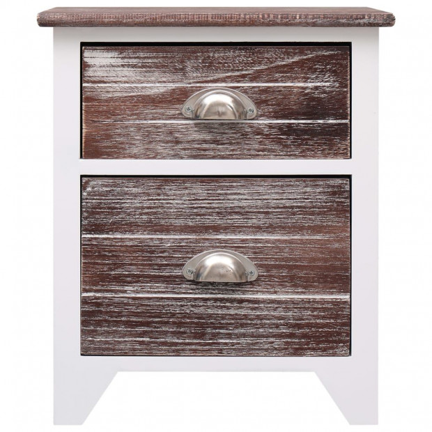 Nightstand Brown And White 38x28x45 Cm Paulownia Wood Image 2
