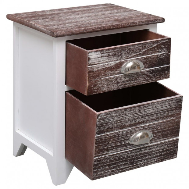 Nightstand Brown And White 38x28x45 Cm Paulownia Wood Image 3