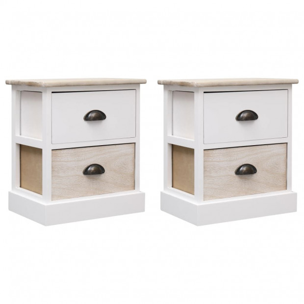 Nightstands 2 Pcs White And Natural 38x28x45 Cm Paulownia Wood