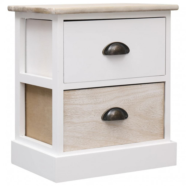 Nightstands 2 Pcs White And Natural 38x28x45 Cm Paulownia Wood Image 2